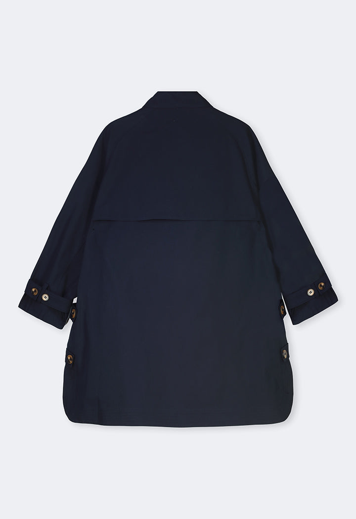 Choice Long Raglan Sleeve Belted Midi Coat Navy