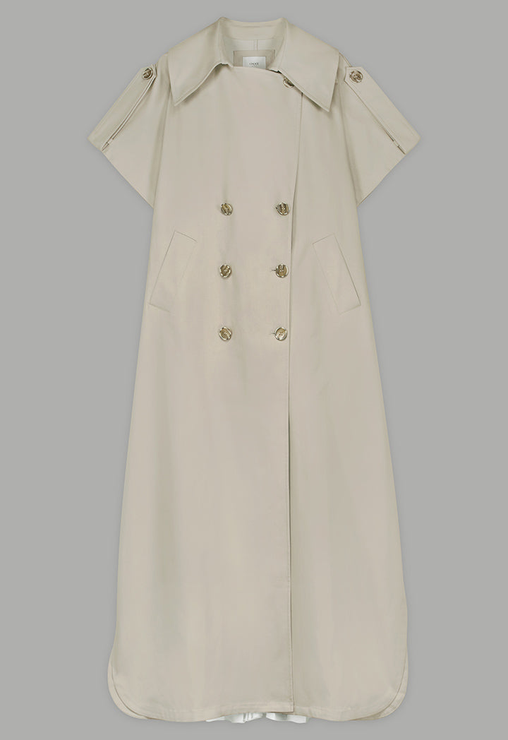 Choice Solid Double Breasted Notched Collar Outerwear Beige