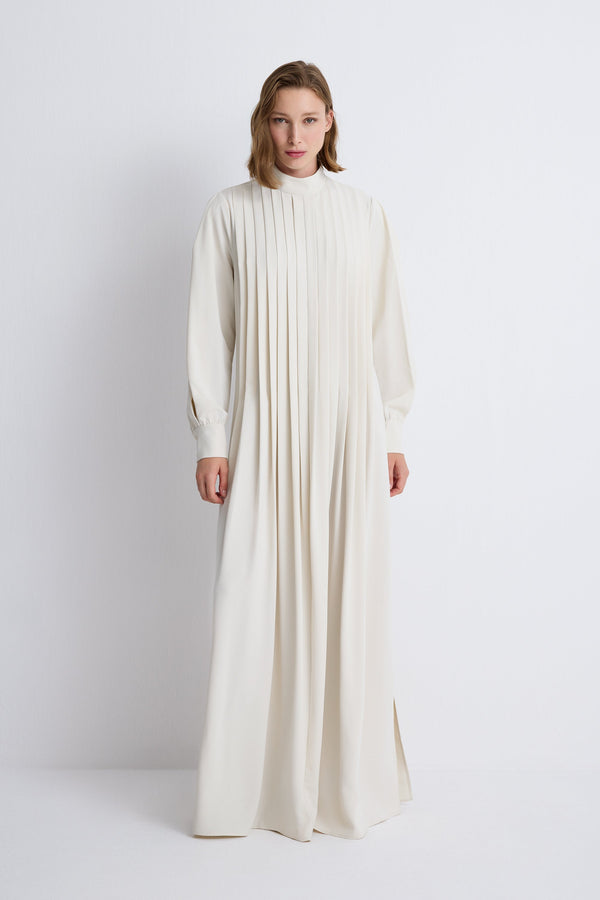 Nean Pleated Long Sleeve Dress Off White