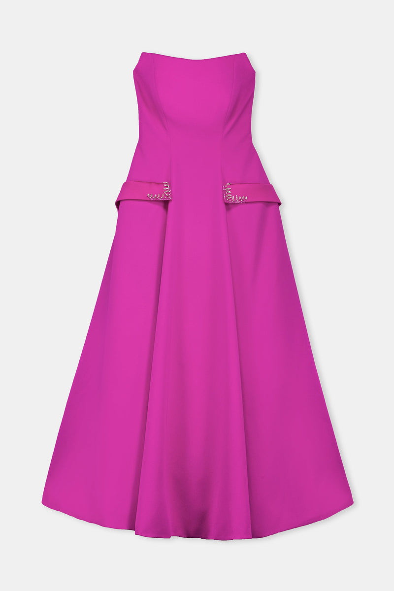 Nean Strapless Pocket Detail Gown Fuchsia