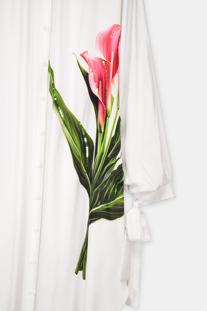 Nean Floral Embroidered Shirt Dress Off White