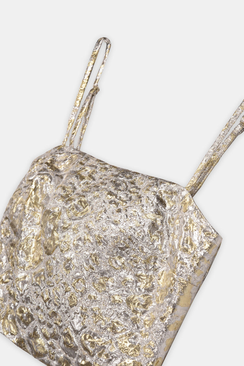 Nean Metallic Jacquard Cropped Top Silver