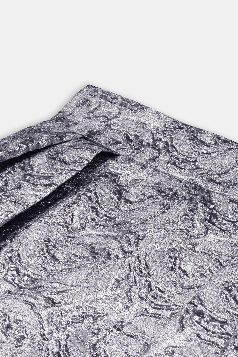 Nean Silver Brocade A-Line Midi Skirt Dark Silver