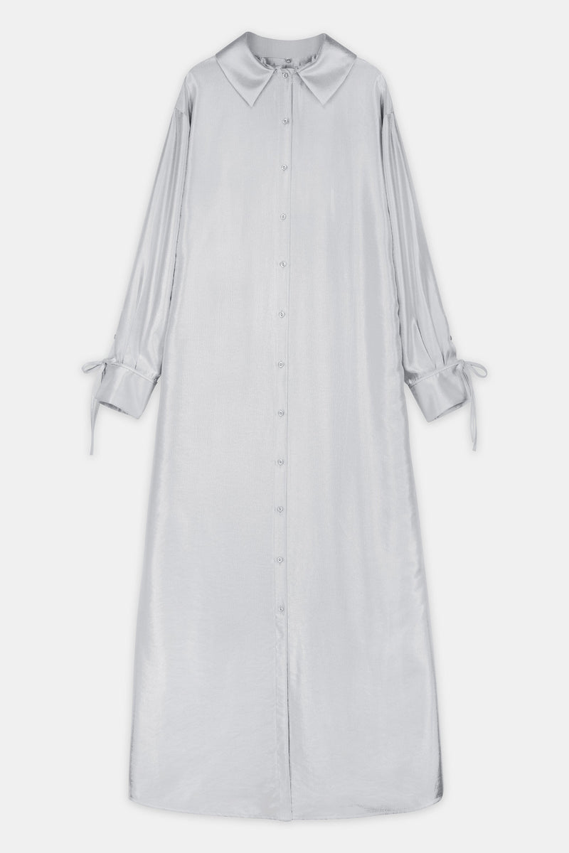 Nean Metallic Silver Oversized Shirt Dress Silver