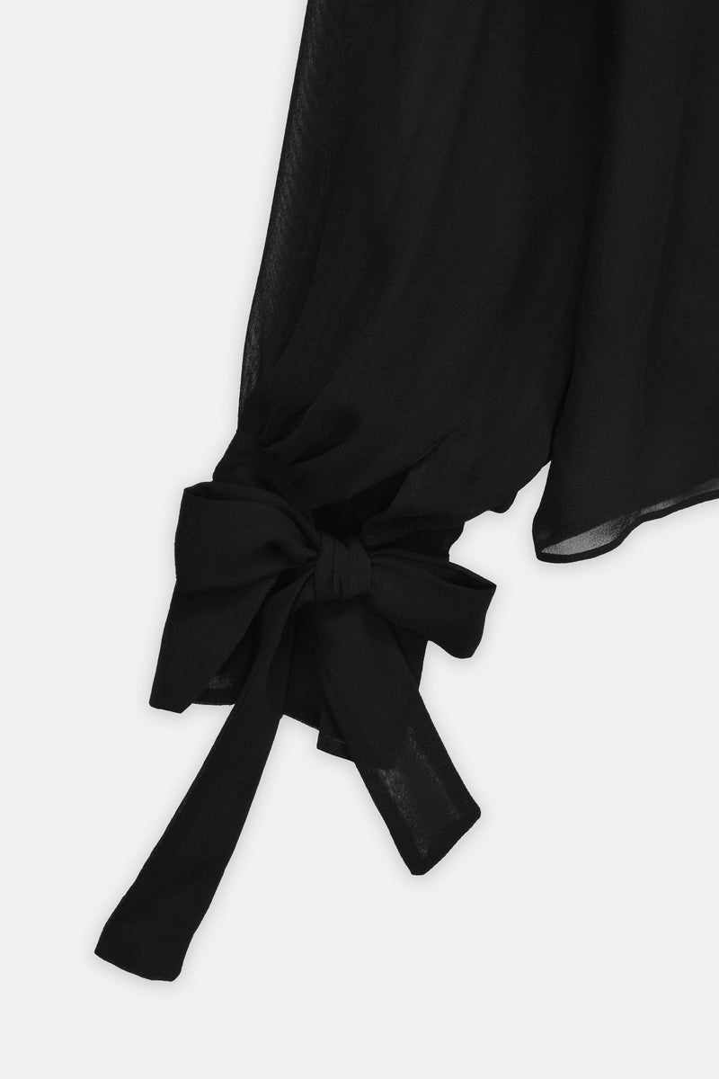 Nean Romantic Silk Chiffon Sheer Blouse Black