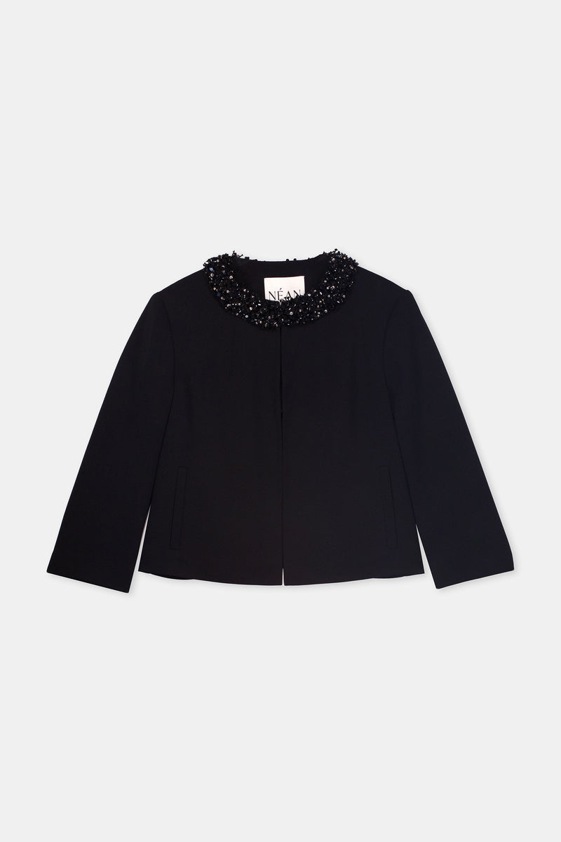 Nean Embellished Collar Cropped Jacket Black