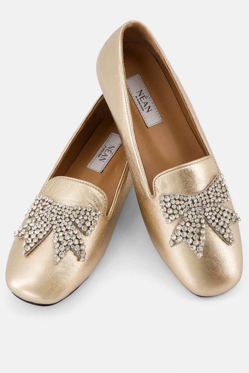 Nean Square Toe Bow Trim Ballerinas Gold