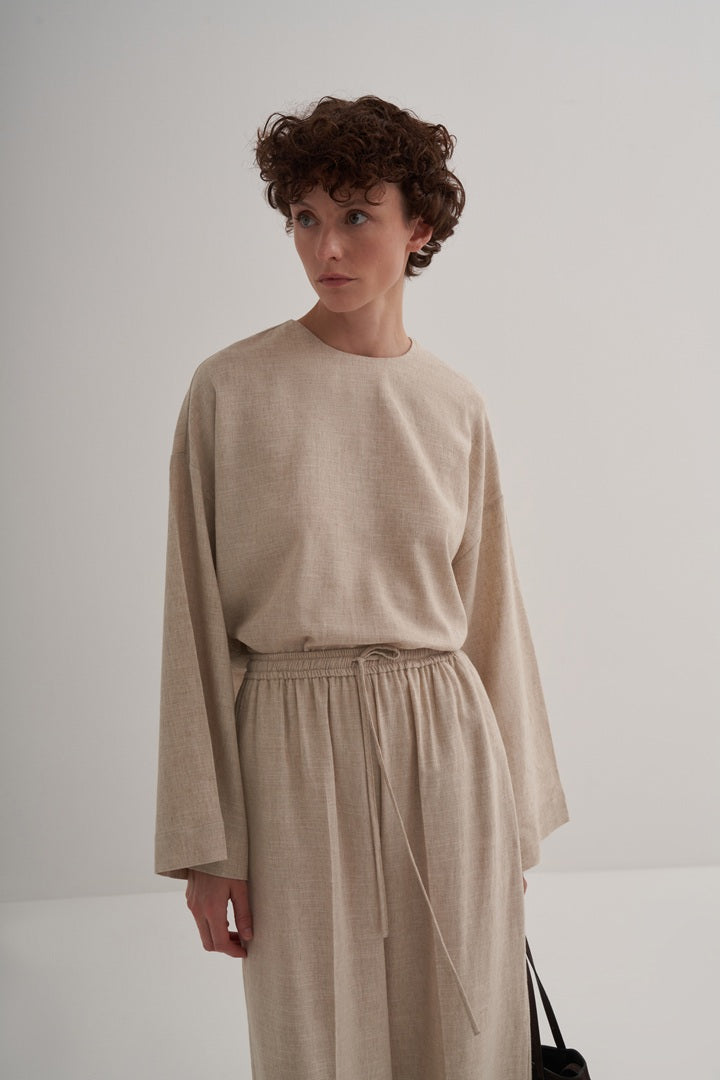 Kk Design Linen Palazzo Trousers Natural