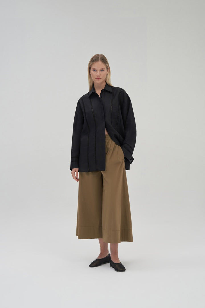 Kk Design 100% Linen Shirt With Scalloped Detail Black