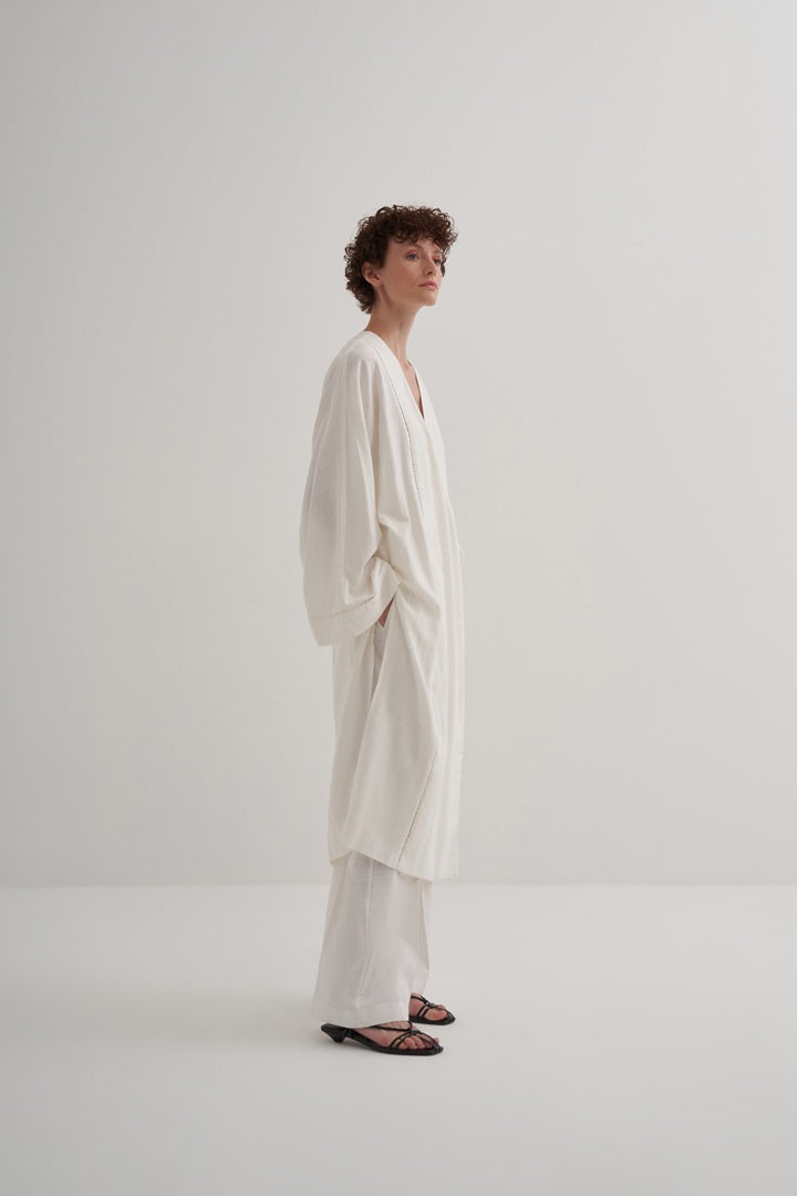 Kk Design Linen Scallop Detailed Kimono Ecru