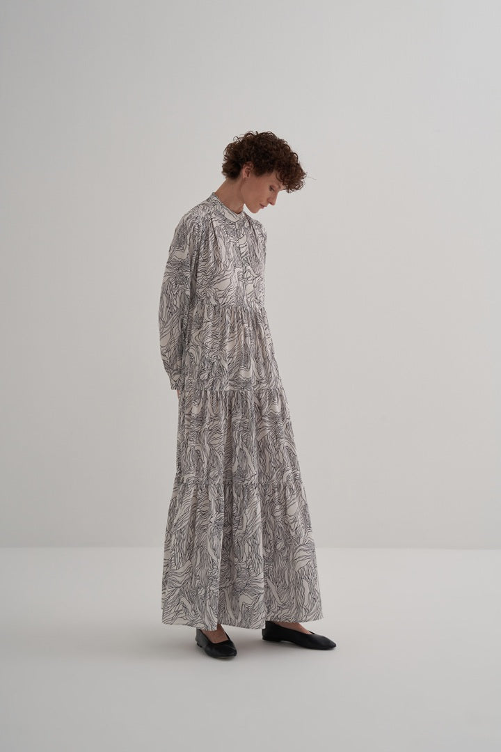 Kk Design Layered Shirred Patterned Dress Black/White