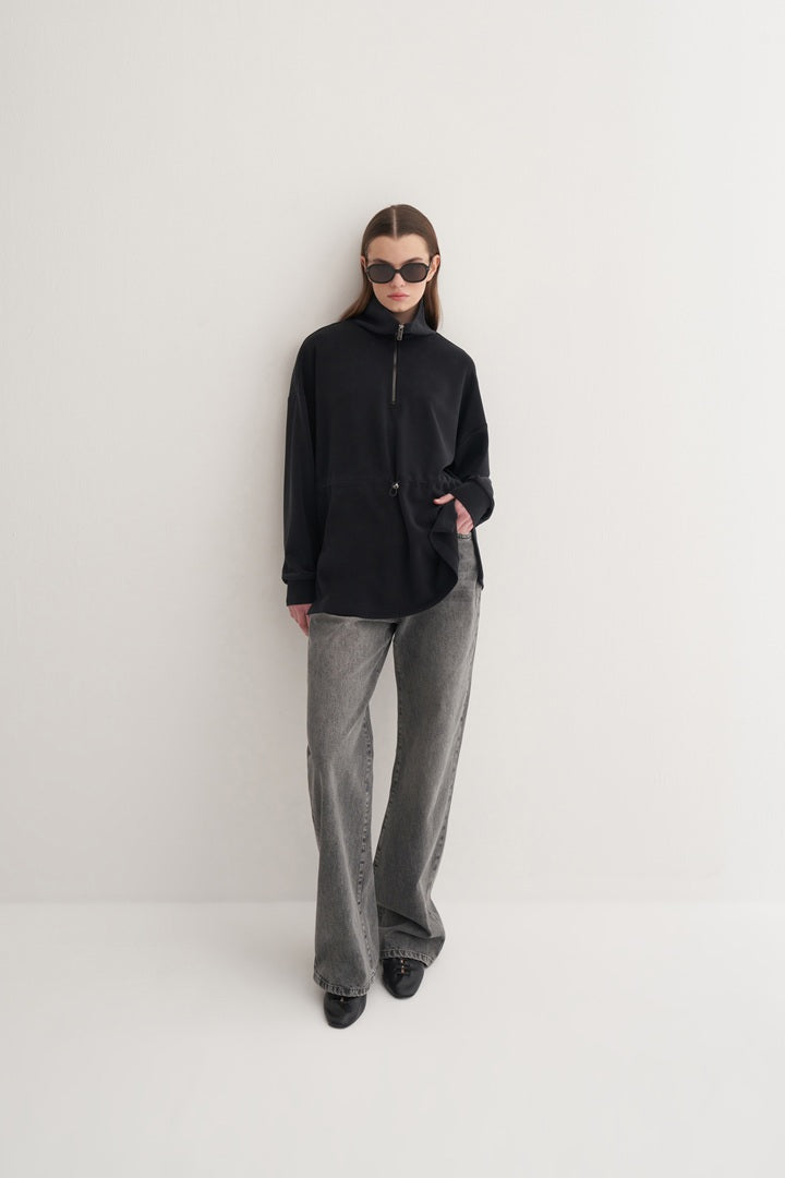 Kk Design Modal Half Zipper Sweatshirt Black