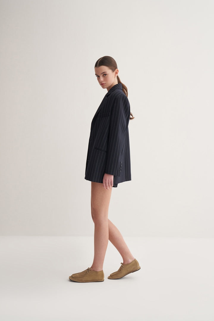 Kk Design Pinstripe Classic Blazer Navy Blue