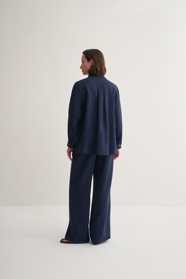Kk Design 100% Linen Oversize Shirt Navy Blue