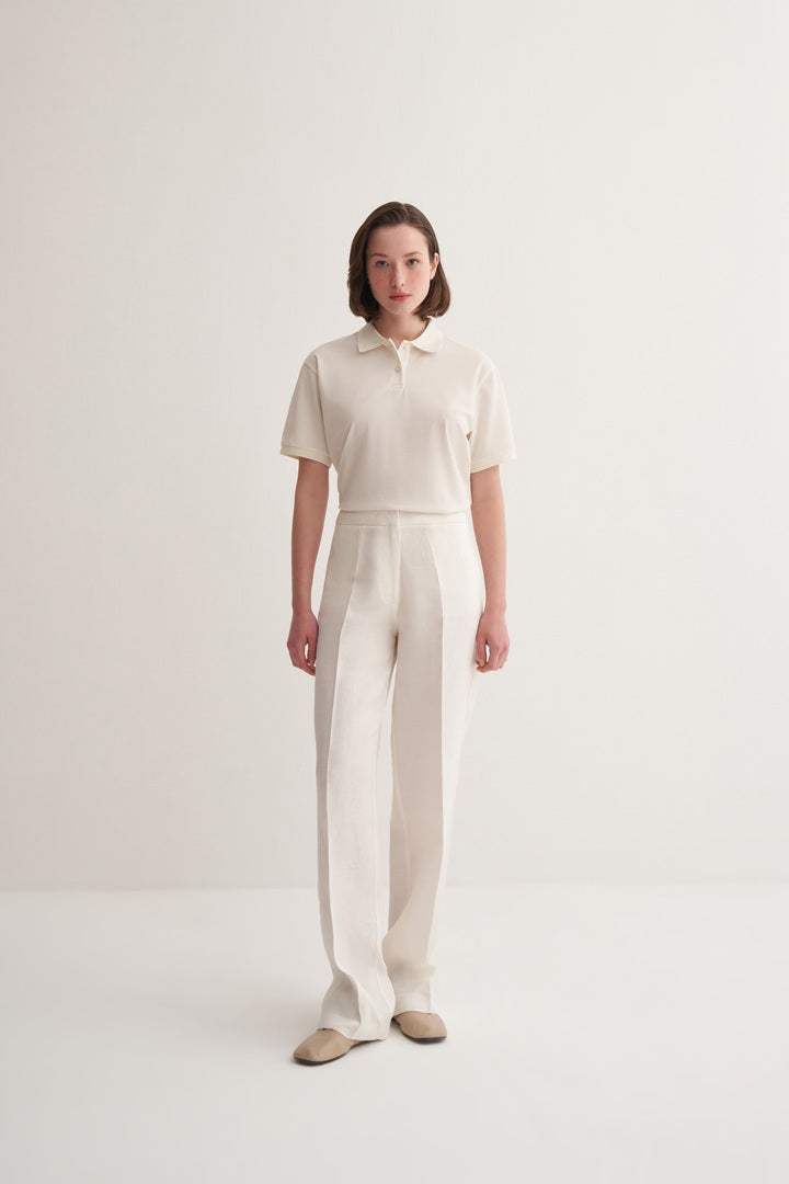 Kk Design 100% Linen Straight Fit Trousers Ecru