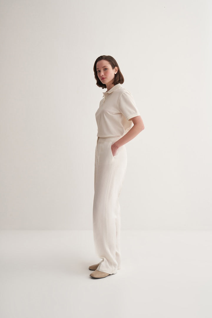 Kk Design 100% Linen Straight Fit Trousers Ecru
