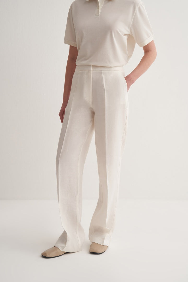Kk Design 100% Linen Straight Fit Trousers Ecru