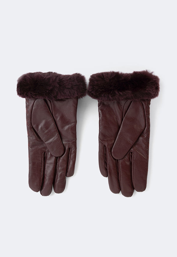 Choice Rabbit Hair Quilted Gloves Burgundy