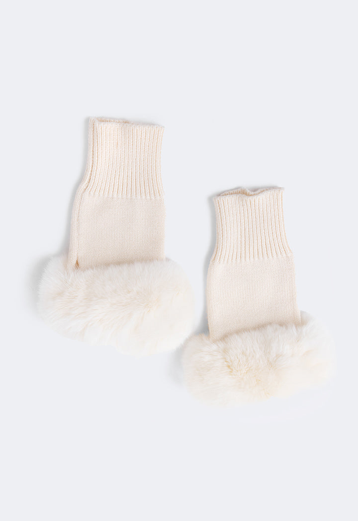 Choice Knitted Faux Fur Gloves Cream