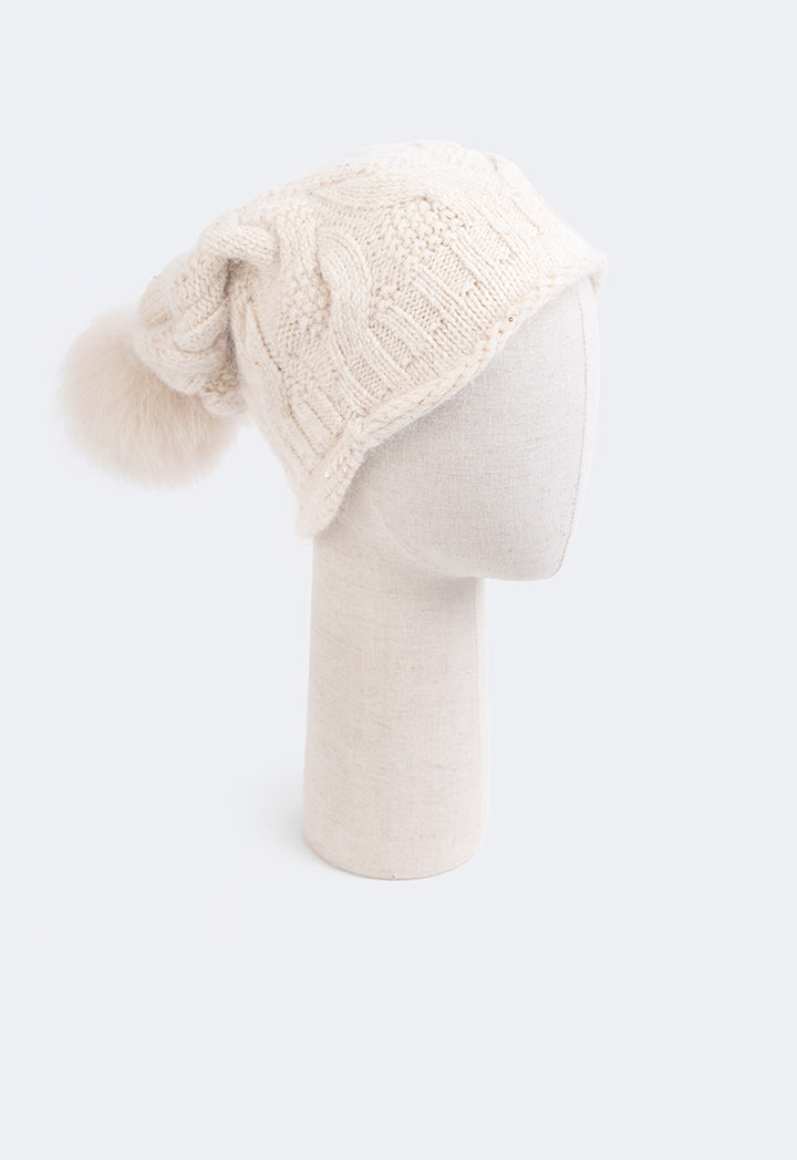 Choice Pom Pom Knitted Beanie Cream