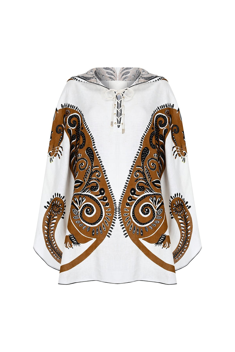 Maison La Plage Ibiza Nature Printed Hooded Cape Brown