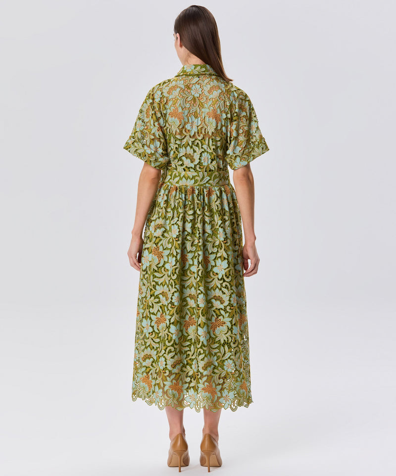 Machka Embroidered Detail Floral Dress Green