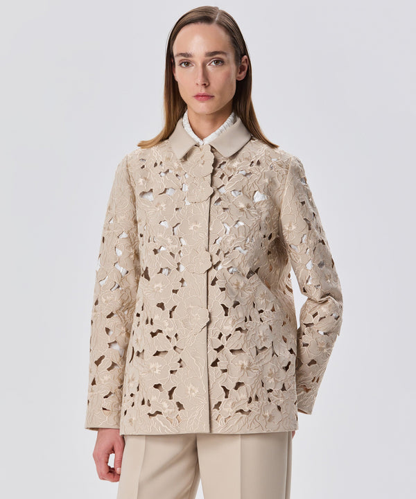 Machka Flower-Embroidered Jacket Beige