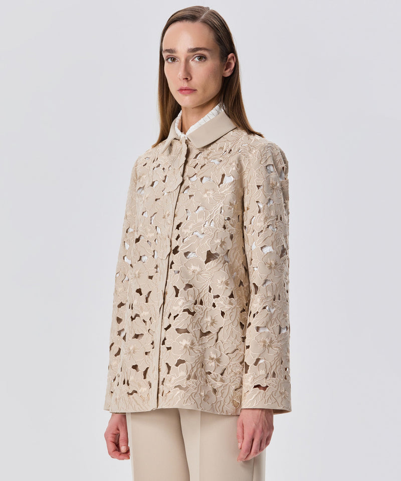 Machka Flower-Embroidered Jacket Beige