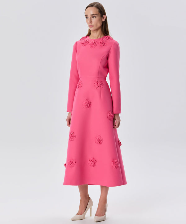 Machka Flower-Embroidered Dress Fuchsia