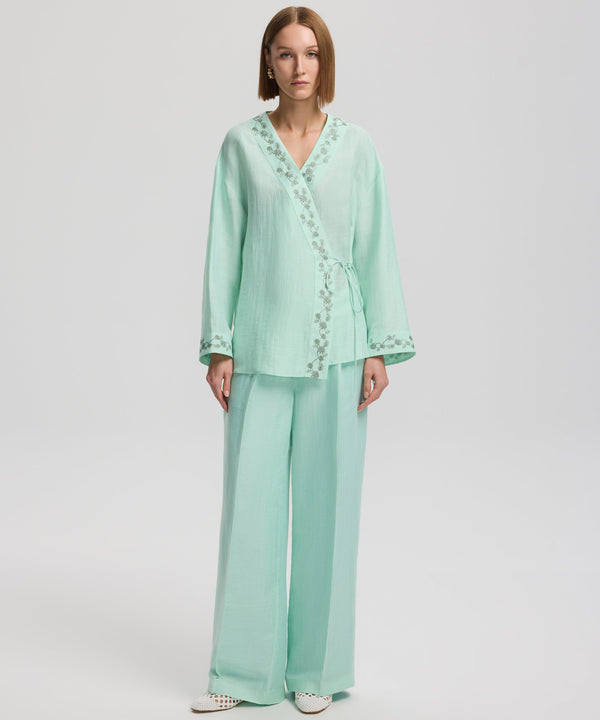 Ipekyol Wrap Tie Blouse With Embellished Detail Mint Green