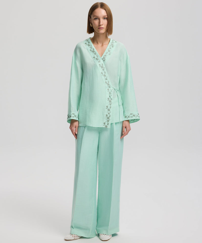 Ipekyol Wrap Tie Blouse With Embellished Detail Mint Green