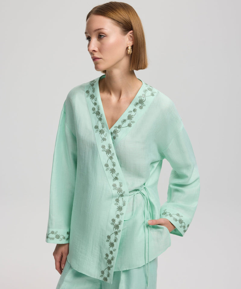 Ipekyol Wrap Tie Blouse With Embellished Detail Mint Green