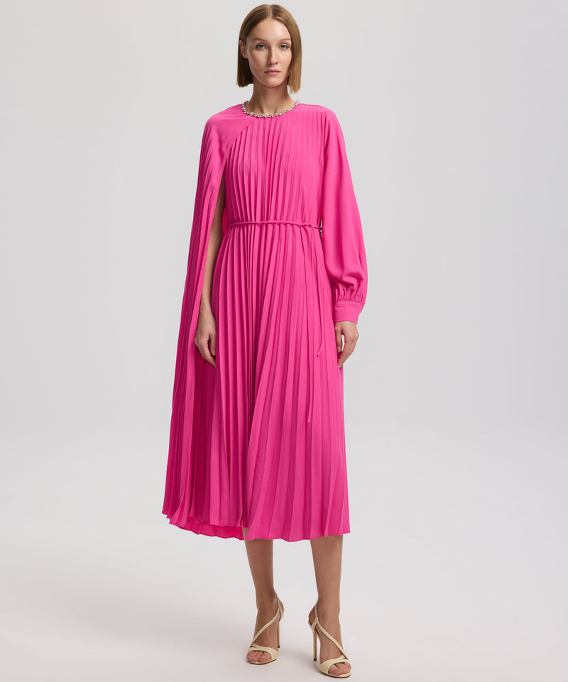 Ipekyol Jewel Neck Asymmetrical Pleated Dress  Fuchsia