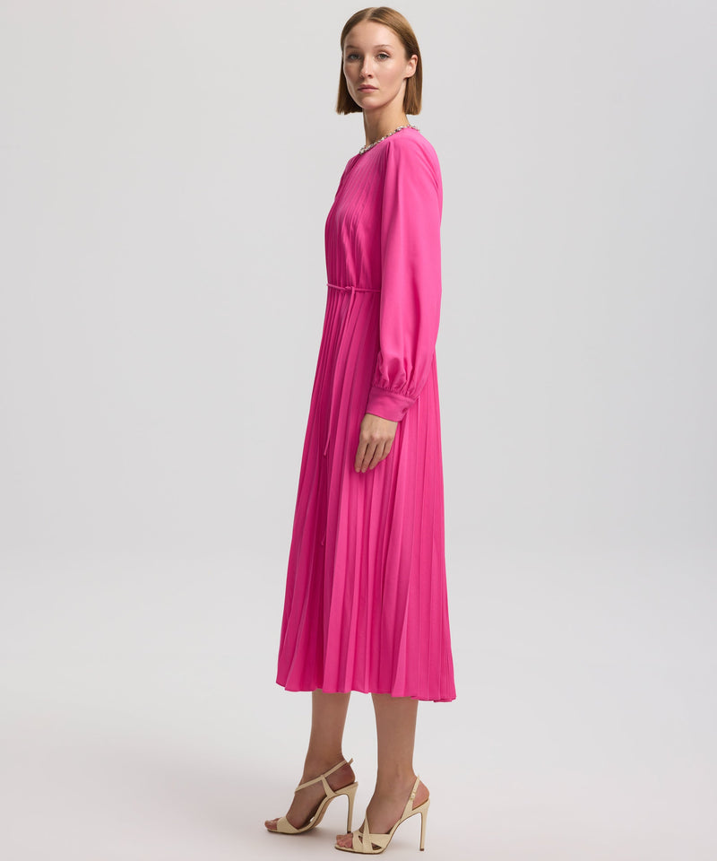 Ipekyol Jewel Neck Asymmetrical Pleated Dress  Fuchsia