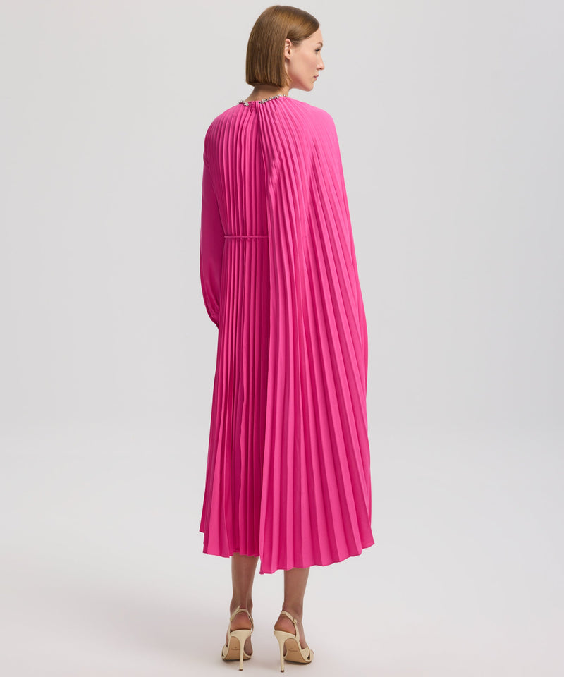 Ipekyol Jewel Neck Asymmetrical Pleated Dress  Fuchsia