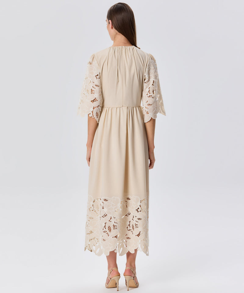 Machka Flower-Embroidered Dress Beige