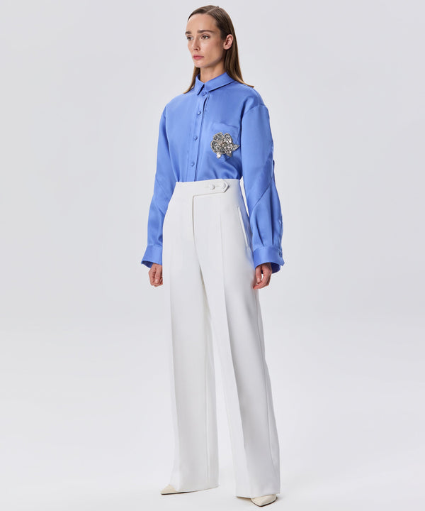 Machka High Waist Button Detail Trousers White