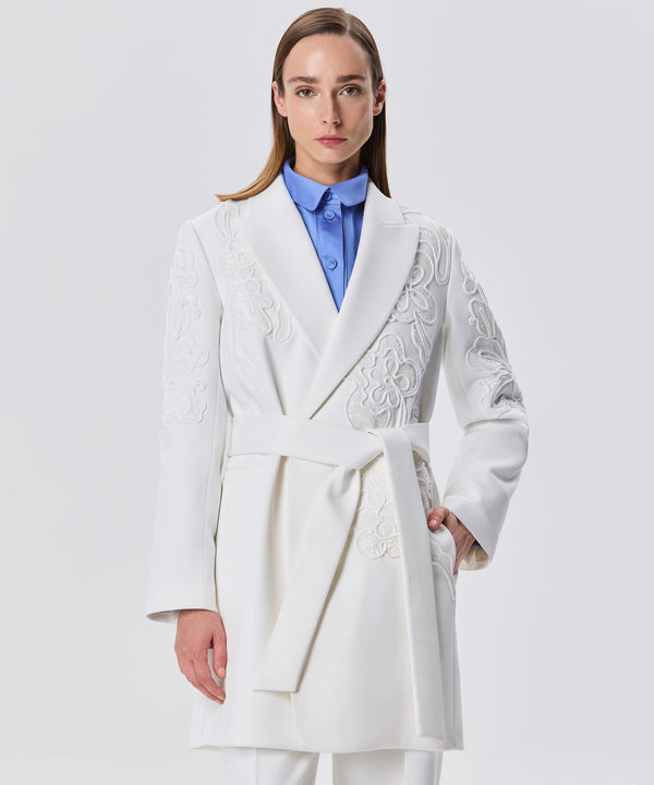 Machka Sequin-Embroidered Belted Coat White