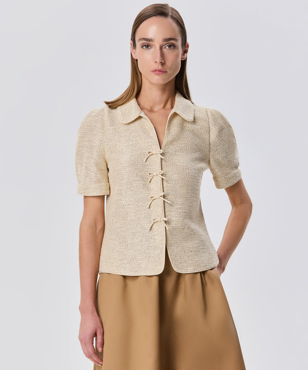 Machka Tweed Shirt With Bow Detail Beige