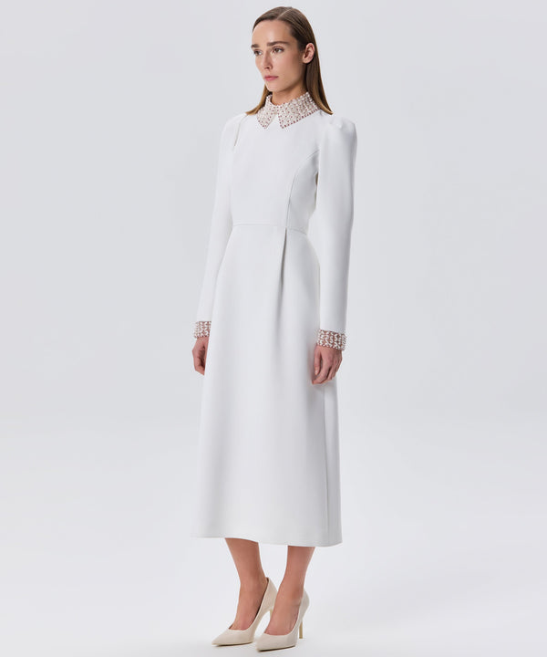 Machka Bead-Embellished Long Sleeve Dress White