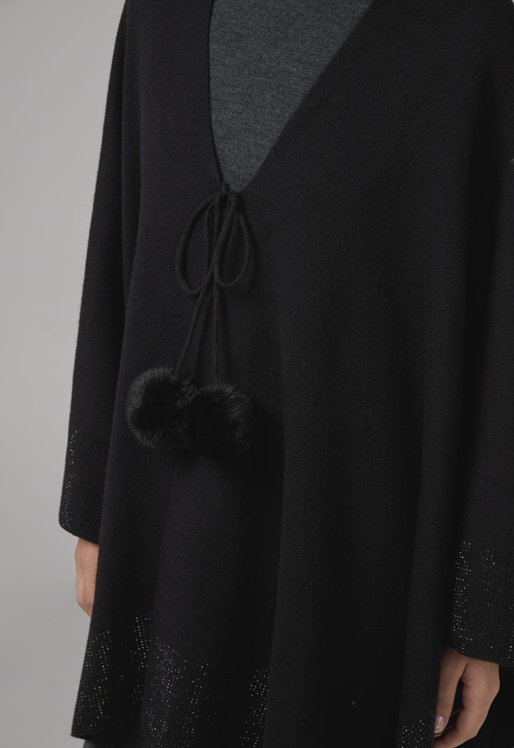 Choice Tie Neck Knitted Poncho Black