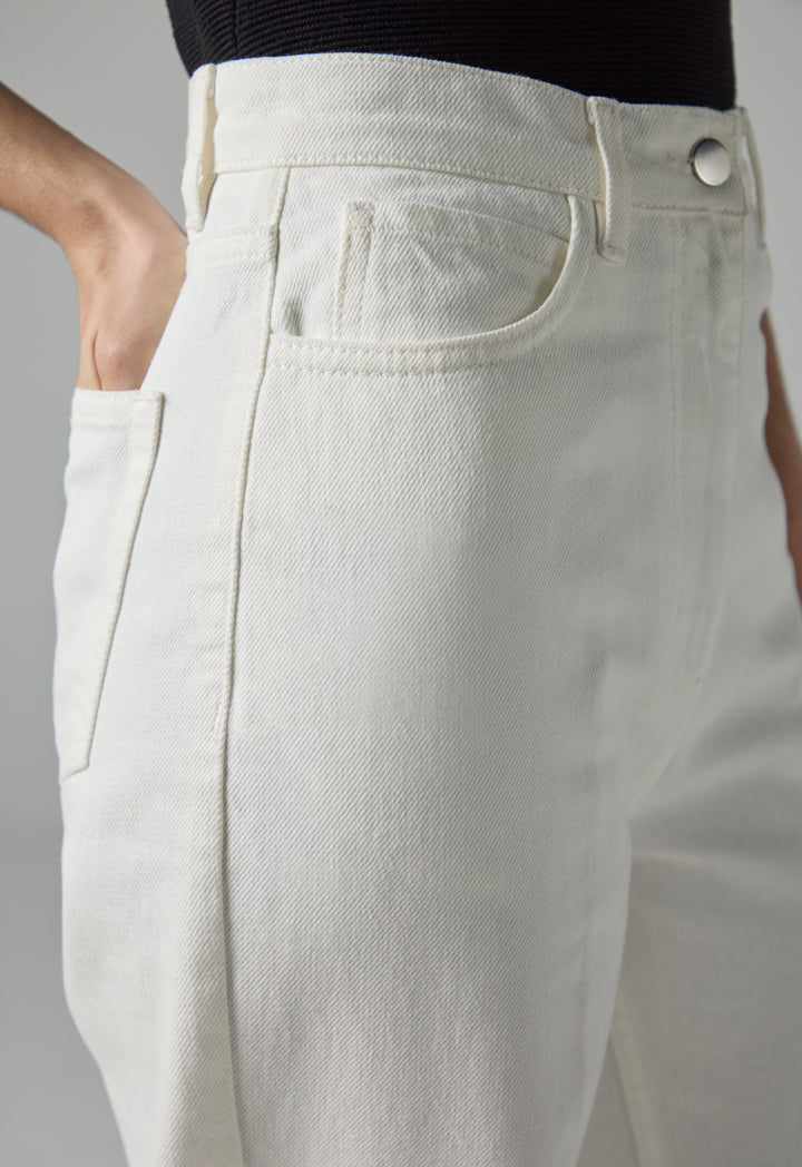 Choice Solid Straight Wide Legs Denim Trousers Off White