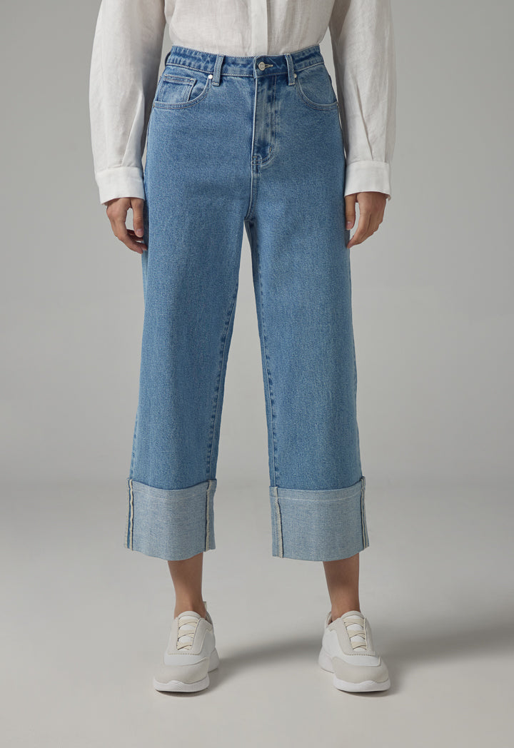 Choice Single Tone Straight Legs Denim Trousers Light Blue