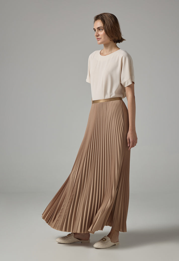 Choice Solid Side Open Wrap Skirt Beige