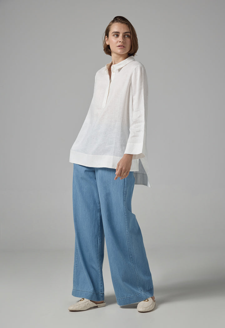 Choice High-Low Basic Long Sleeve Shirt Off White