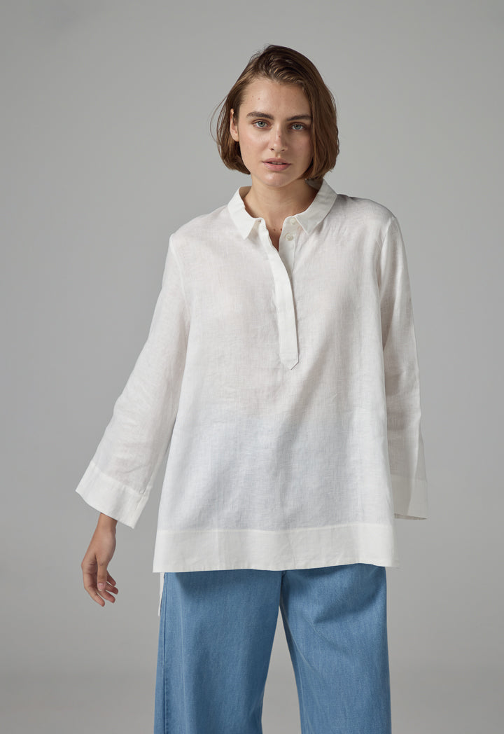 Choice High-Low Basic Long Sleeve Shirt Off White