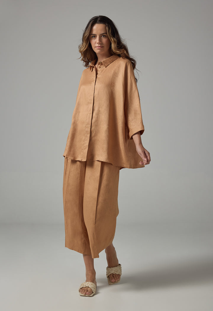 Choice Long Kimono Sleeves Basic Shirt Caramel