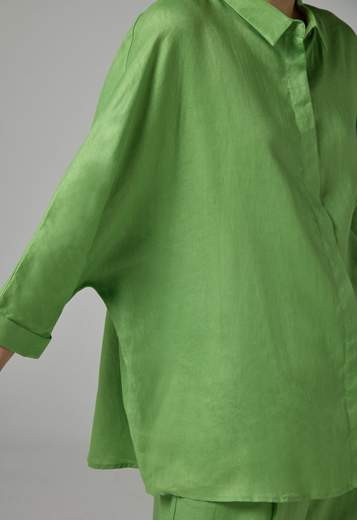 Choice Long Kimono Sleeves Basic Shirt Green