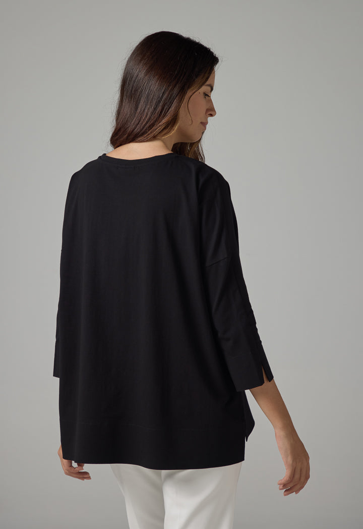 Choice Solid Short Sleeves Blouse Black