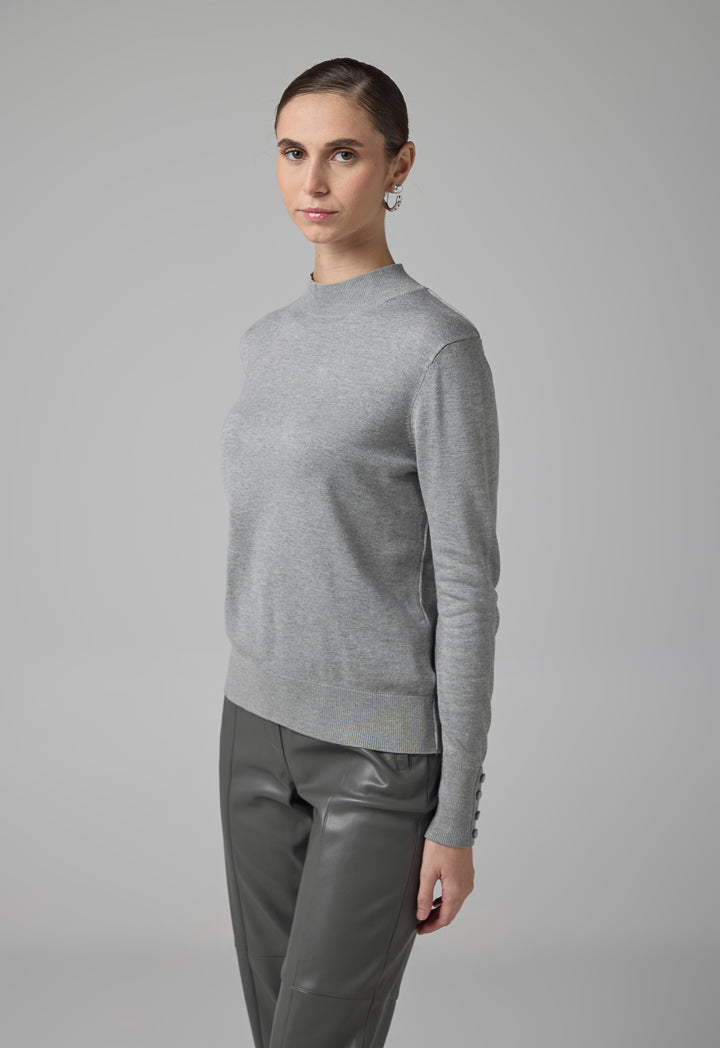 Choice High Round Neck Knitted Basic Blouse Silver